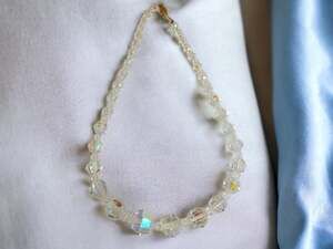 Vintage Clear Iridescent Crystal Bead Necklace Graduated Faceted Art Deco Style